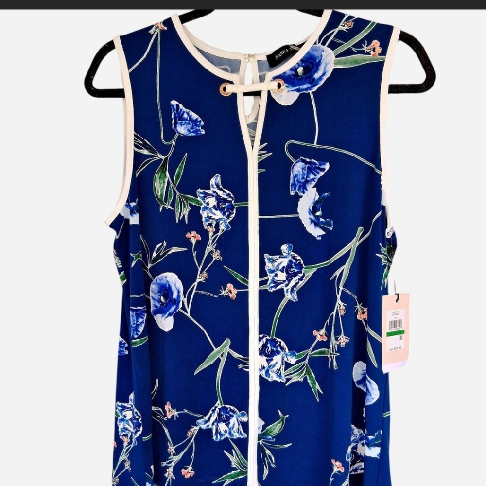 Macy's Blue Floral Sleeveless Blouse